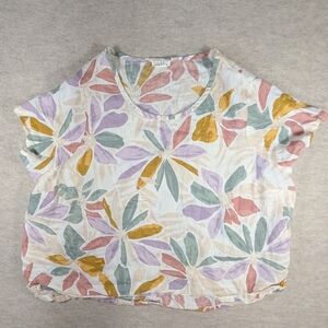 Nicole Miller 100% Linen Pastel Floral Abstract Short Sleeve Blouse Size 3X